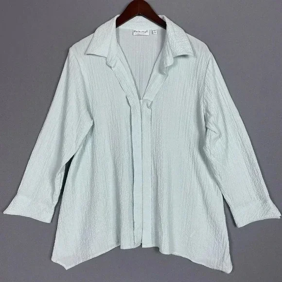 Habitat Soft Crinkle Womens Top Size Medium M Textured Long Sleeve Button Tunic - Picture 1 of 11